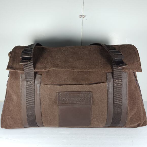 Mandarina duck Unisex Brown Canvas Double Handle Travel Carryall Tote Duffle Bag - Picture 2 of 16